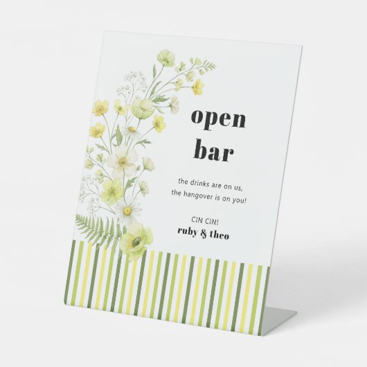 Modern Citrus Wildflower Stripe Wedding Open Bar 台座サイン (正面)