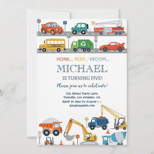 Modern City Transportation birthday Party 招待状 (正面)