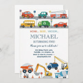 Modern City Transportation birthday Party 招待状 (正面/裏面)