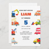 Modern City Transportation birthday Party 招待状 (正面/裏面)