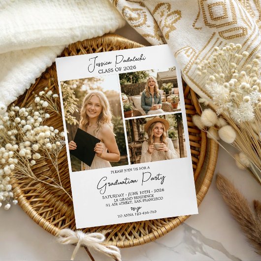 Modern Class of 2026 Photo Graduation Invite 招待状