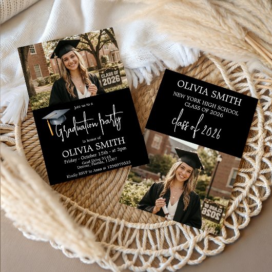 Modern Class of 2026 Photo Graduation Invite 招待状