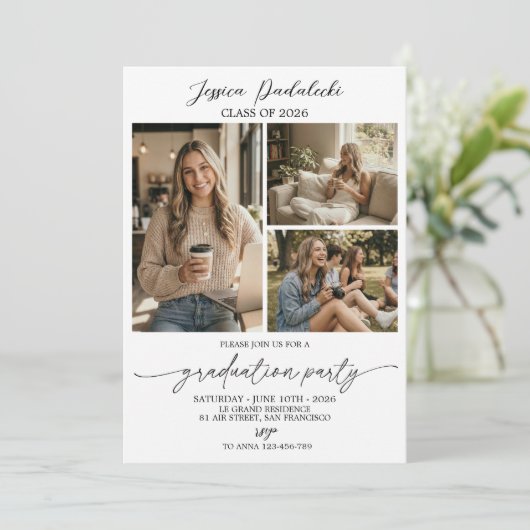 Modern Class of 2026 Photo Graduation Invite 招待状 (スタンド正面)