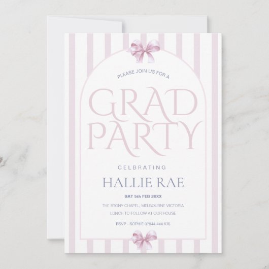 Modern Class of 2026 Pink Bow Graduation Party 招待状 (正面)