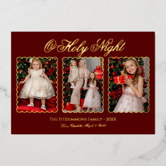 Modern Classic 3 Photos Family Foil Christmas Card 箔シーズンカード