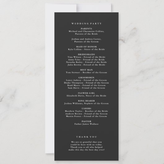 Modern Classic Black Wedding Ceremony Program (裏面)