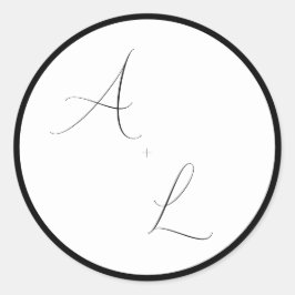 Modern Classic Black & White Border Script Wedding ラウンドシール