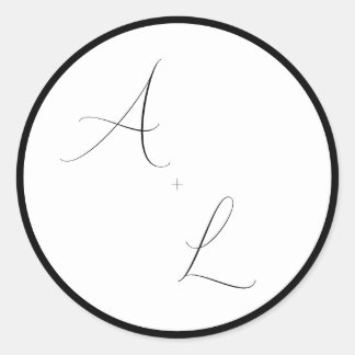 Modern Classic Black & White Border Script Wedding ラウンドシール