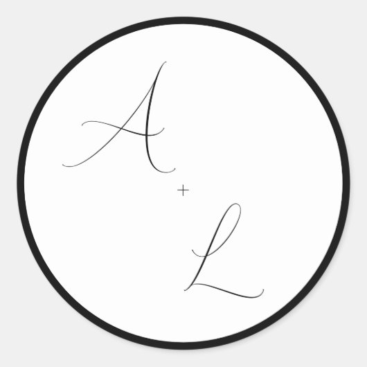 Modern Classic Black & White Border Script Wedding ラウンドシール (正面)