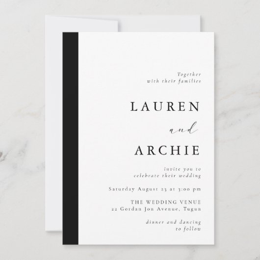 Modern Classic Black & White Wedding 招待状 (正面)