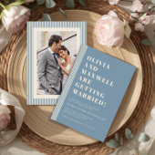Modern Classic Blue Striped Photo Wedding 招待状