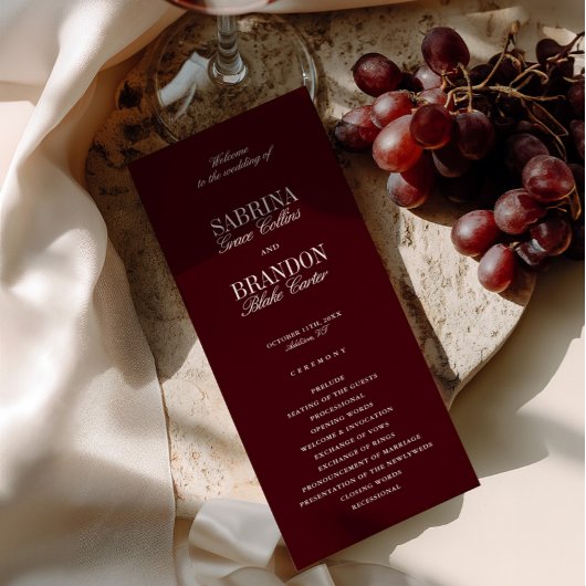 Modern Classic Burgundy Wedding Ceremony Program