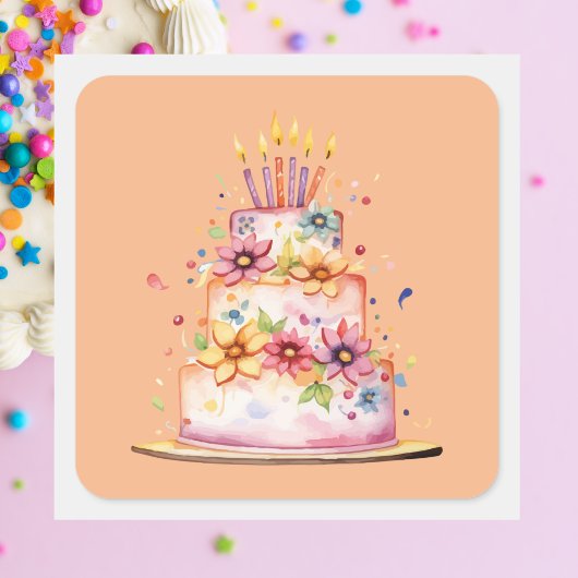 Modern Classic Colorful Birthday Cake スクエアシール