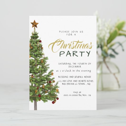 Modern Classic Decorated Christmas Tree Holiday 招待状 (スタンド正面)