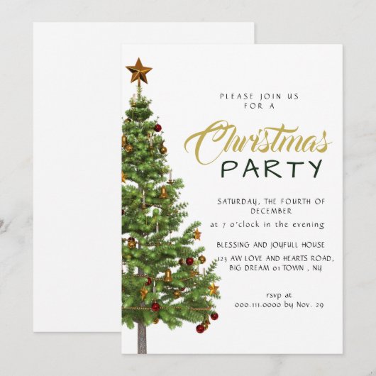 Modern Classic Decorated Christmas Tree Holiday 招待状 (正面/裏面)