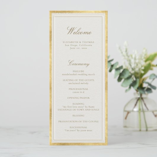 Modern Classic Ecru Gold Formal Wedding Program (スタンド正面)