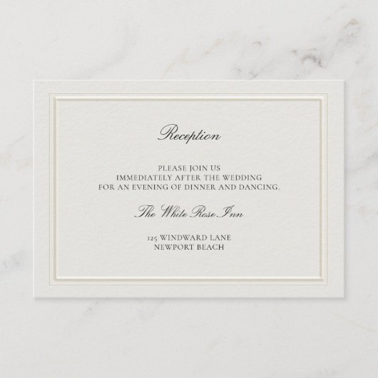Modern Classic Elevated Ecru Wedding Reception エンクロージャーカード (正面)