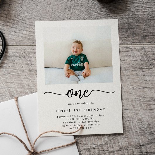 Modern Classic First Birthday Photo Invitation 招待状
