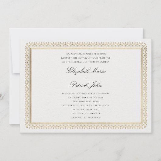 Modern Classic Formal Golden Lys Ivory Wedding 招待状 (正面)
