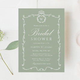Modern Classic Frame Bridal Shower Sage Green 招待状