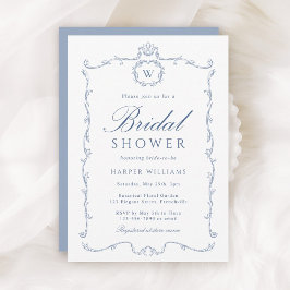 Modern Classic French Frame Bridal Shower Blue     招待状