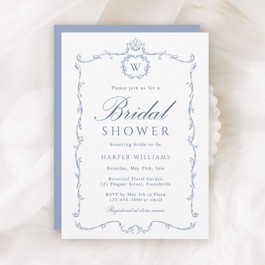 Modern Classic French Frame Bridal Shower Blue     招待状