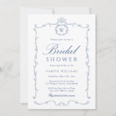 Modern Classic French Frame Bridal Shower Blue     招待状 (正面)