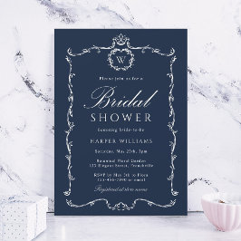 Modern Classic French Frame Bridal Shower Navy 招待状