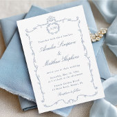 Modern Classic French Frame Wedding Dusty Blue 招待状