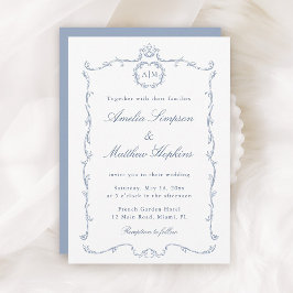 Modern Classic French Frame Wedding Dusty Blue 招待状