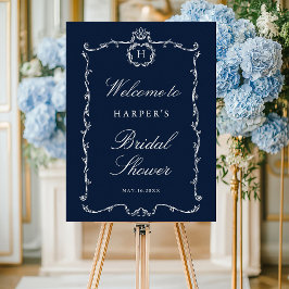 Modern Classic French Frame Wedding Navy Blue ポスター