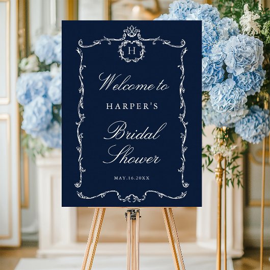 Modern Classic French Frame Wedding Navy Blue ポスター