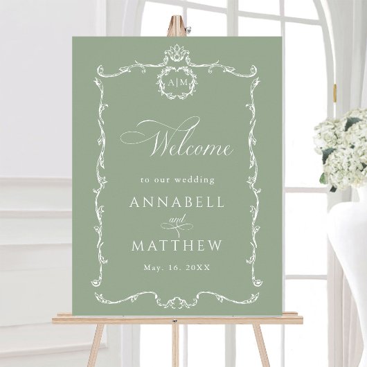 Modern Classic French Sage Green Wedding Welcome ポスター