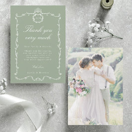 Modern Classic French Wedding Photo Sage Green サンキューカード
