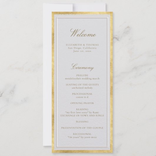 Modern Classic Gold Ivory Formal Wedding Program (正面)