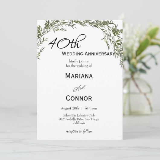 Modern Classic Greenery Wedding Anniversary  招待状 (スタンド正面)