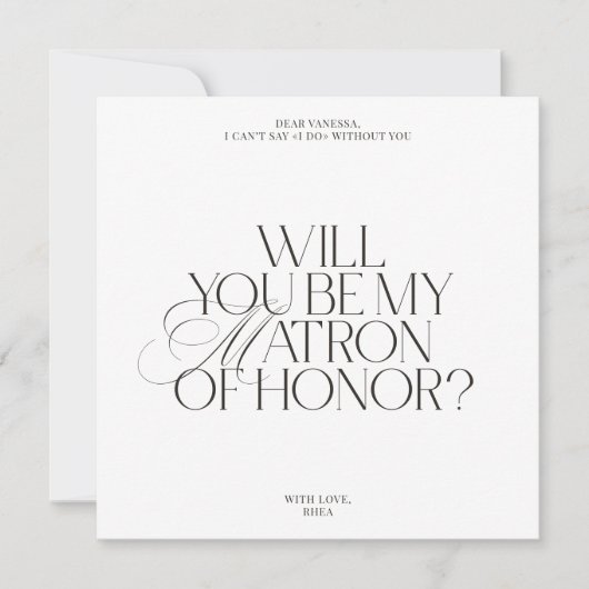 Modern Classic Matron of Honor Proposal Card 招待状 (正面)