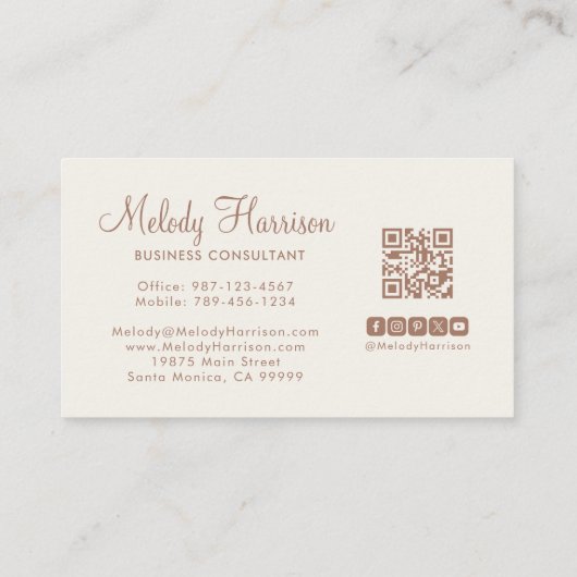 Modern Classic Minimalist Elegant Mocha QR Code 名刺 (裏面)