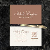 Modern Classic Minimalist Elegant Mocha QR Code 名刺