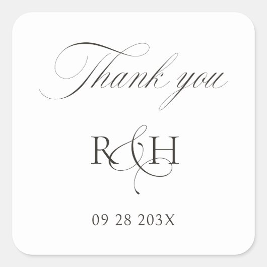 Modern Classic Monogram Thank You Wedding Sticker スクエアシール (正面)