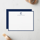 Modern Classic Navy Blue Border Custom Stationery ノートカード (正面/裏面インサイチュ)