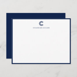 Modern Classic Navy Blue Border Custom Stationery ノートカード