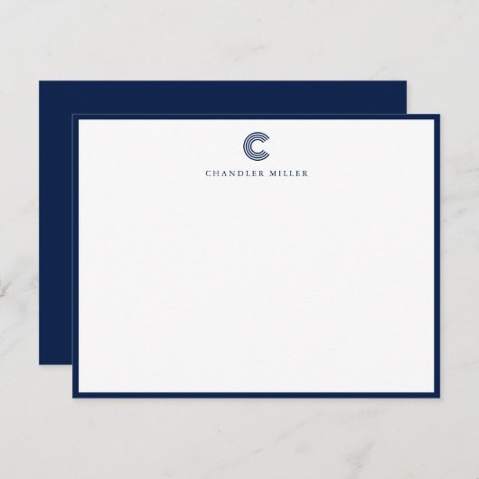 Modern Classic Navy Blue Border Custom Stationery ノートカード (正面/裏面)