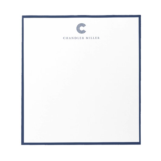Modern Classic Navy Blue Border Custom Stationery ノートパッド (正面)