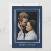 Modern Classic Navy Blue Floral Photo Wedding 招待状 (裏面)