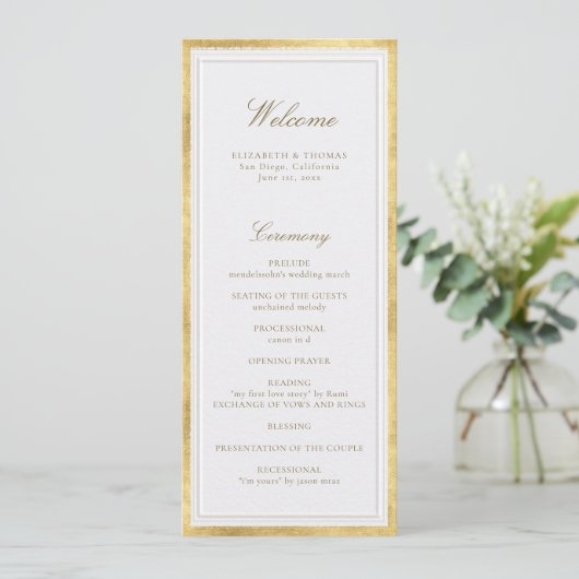 Modern Classic Pearl Gold Formal Wedding Program (スタンド正面)