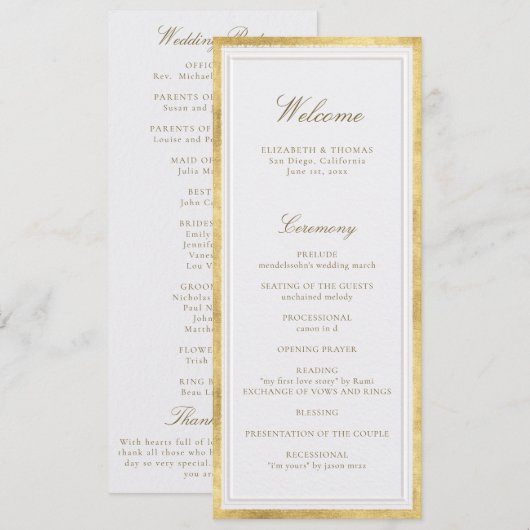 Modern Classic Pearl Gold Formal Wedding Program (正面/裏面)
