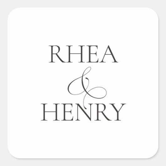 Modern Classic Personalized Names Wedding Sticker スクエアシール (正面)