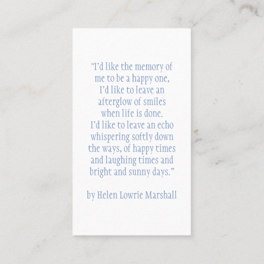 Modern Classic Photo In Loving Memory Prayer Card 名刺 (裏面)