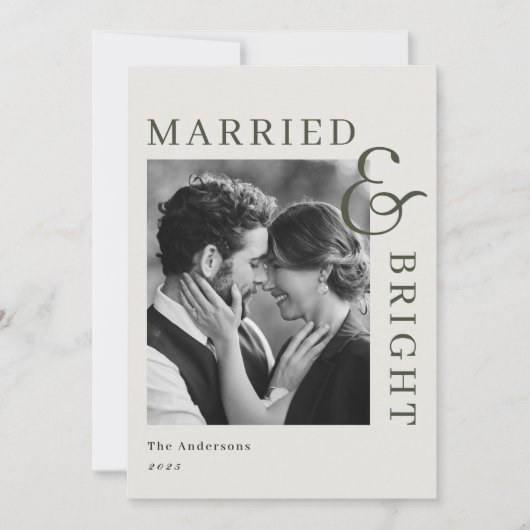 Modern Classic Sage Typography Married and Bright シーズンカード (正面)